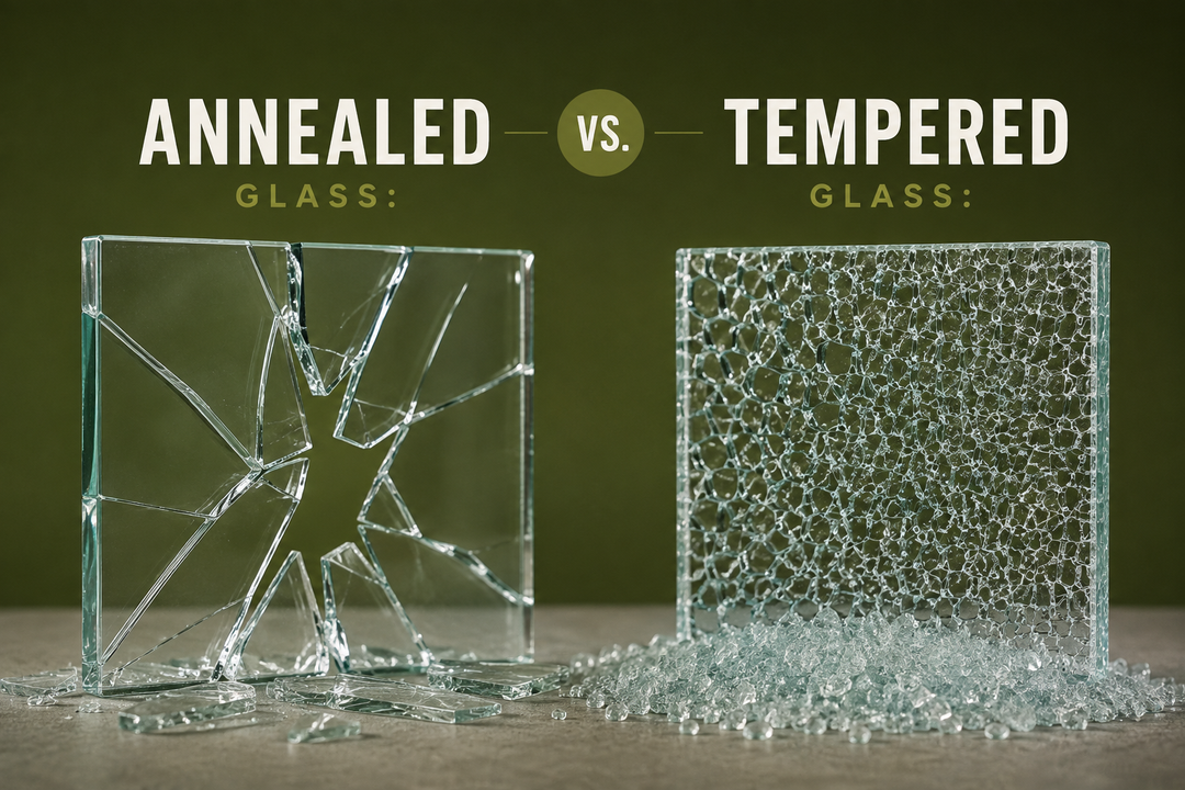 Annealed vs tempered glass comparison showing how each type breaks and where each is used.