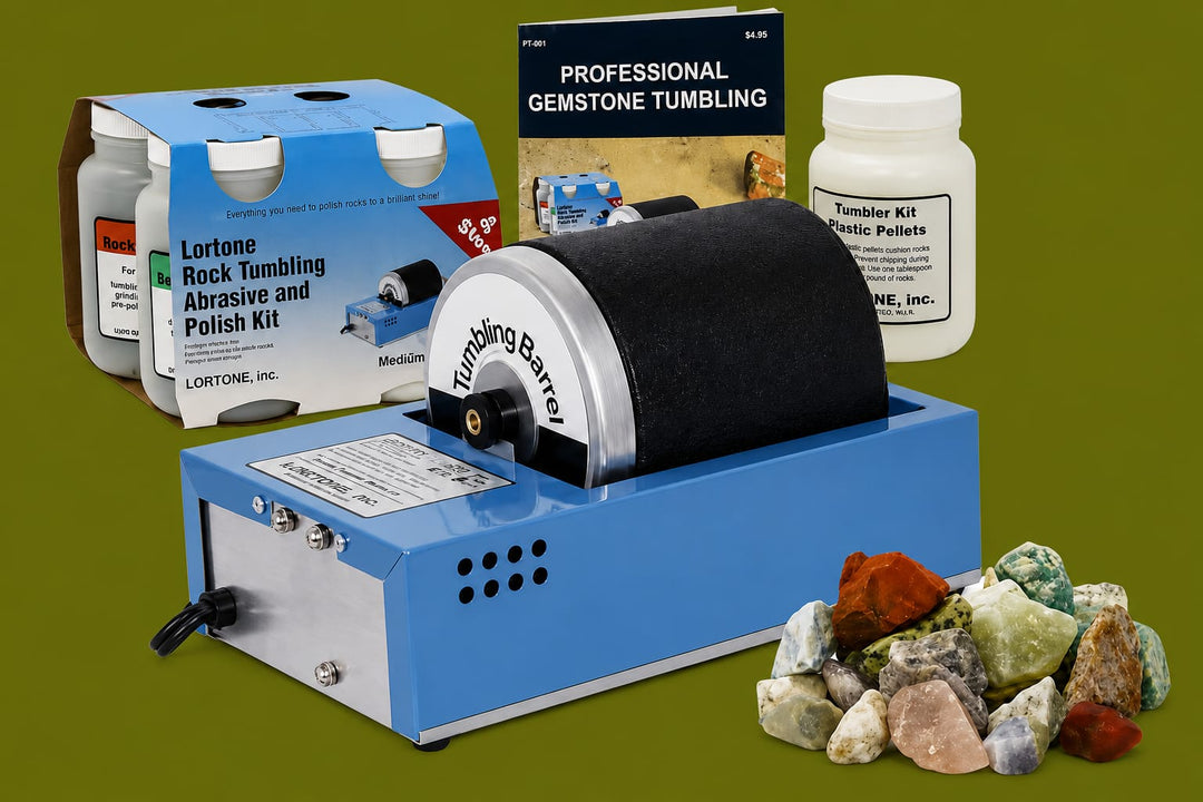 Beginner-friendly rotary rock tumbler with polished stones and grit for the best rock tumbler for beginners buyer's guide