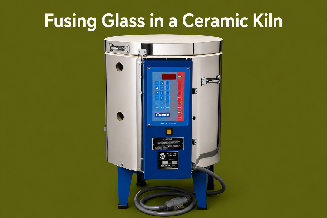 Glass fusing project firing inside a ceramic kiln fitted with a programmable controller