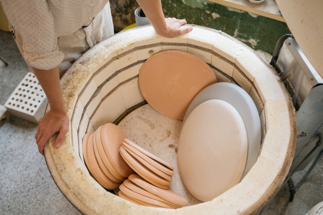 Electric pottery kiln in a home studio setup used for calculating kiln firing costs