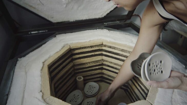 a woman using her kiln