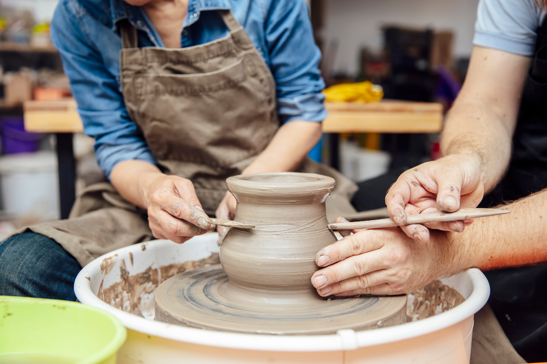 Pottery statistics chart showing global market data, hobby trends, and historical facts about ceramics.