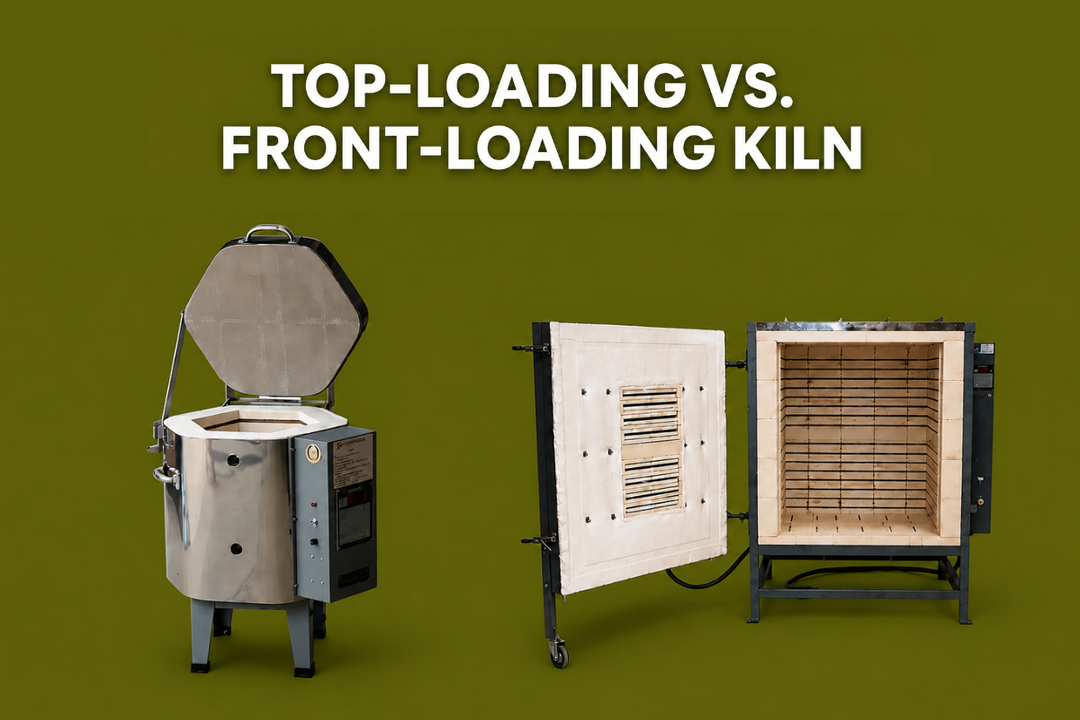 Top loading vs front loading kiln shown side by side highlighting the key differences for buyers.
