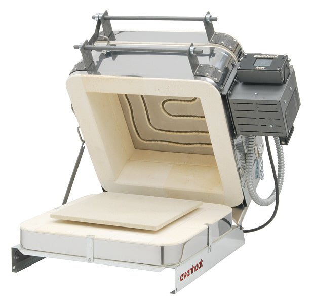 Evenheat Kiln - Studio Pro 14 open front-loading kiln with ceramic interior and digital control box, designed for pottery, glass fusing, and heat treating applications.