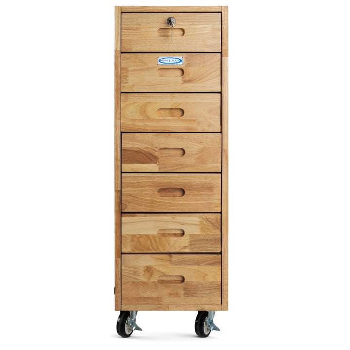 7 Drawer Rolling Cabinet - Heavy Duty Casters, Hardwood