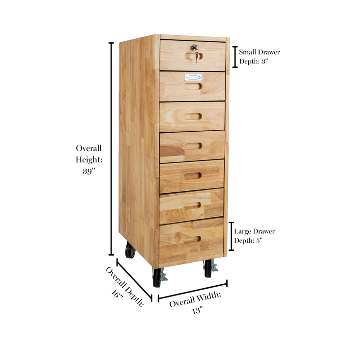 7 Drawer Rolling Cabinet - Heavy Duty Casters, Hardwood