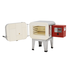 Evenheat Kiln - Copper front-loading heat treat oven with open door, insulated interior, and digital controls for glass fusing, ceramics, and knife making.