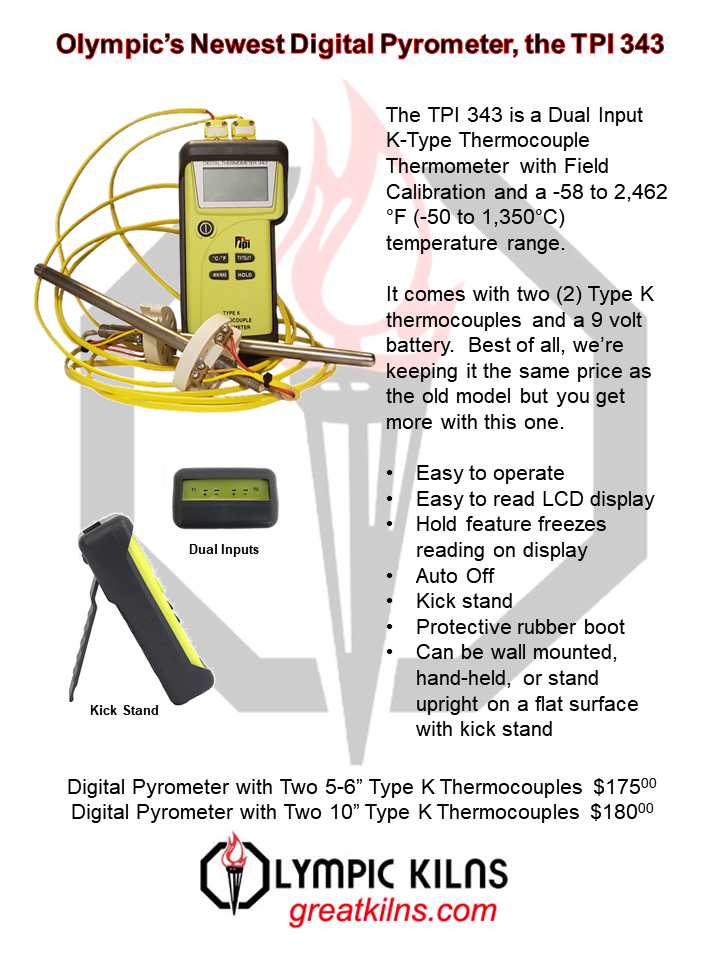 TPI 343 Digital Pyrometer w/ K-Type Thermocouple - kilnfrog.com